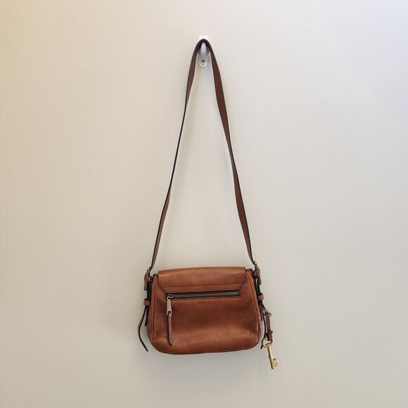 FOSSIL Harper Brown Leather Flap Crossbody Messenger Classic Bag Key Adjustable - Picture 1 of 14